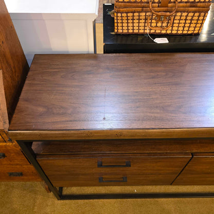 Walnut Finish & Metal Modern 4 Drawer Buffet