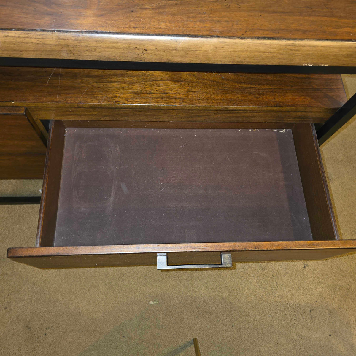 Walnut Finish & Metal Modern 4 Drawer Buffet