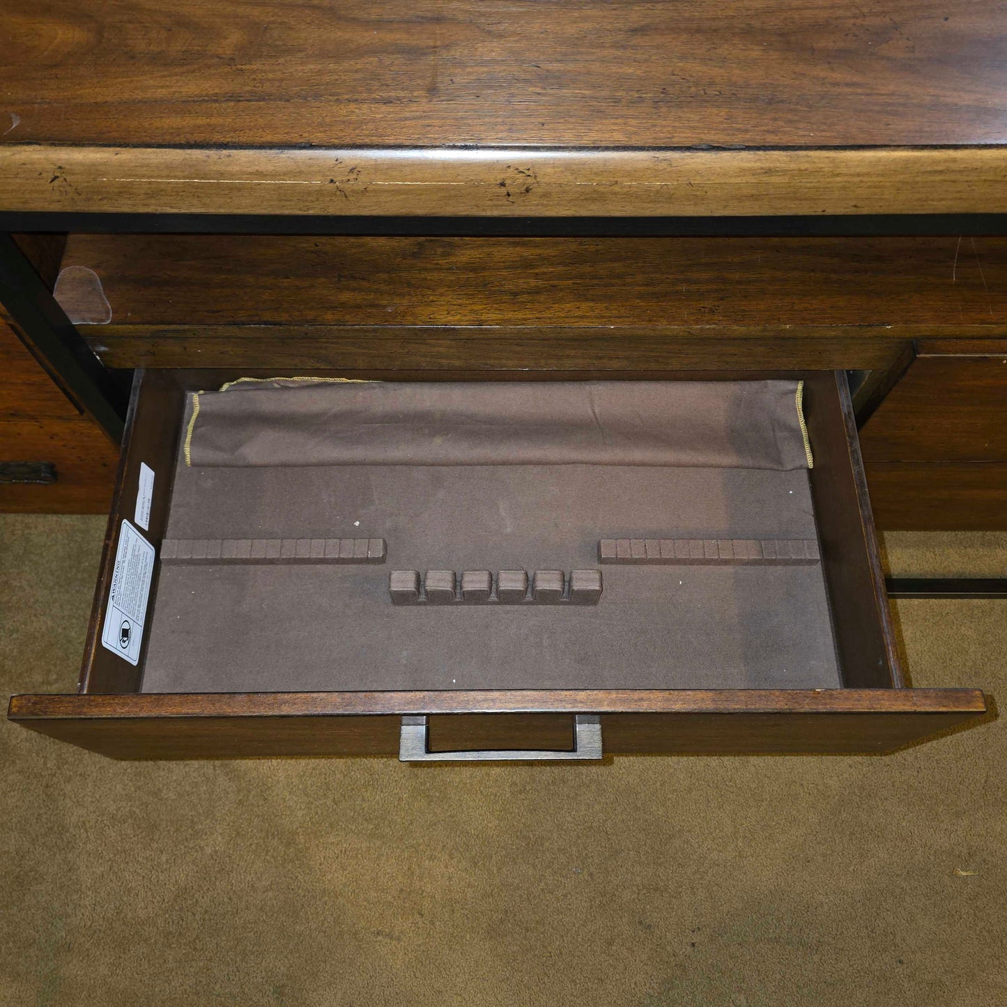 Walnut Finish & Metal Modern 4 Drawer Buffet