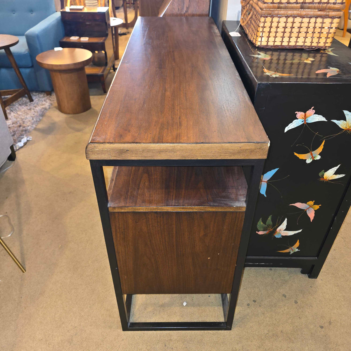 Walnut Finish & Metal Modern 4 Drawer Buffet