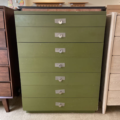 Frederick and Nelson Olive 7 Drawer Highboy with Silver Pulls