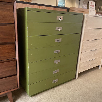 Frederick and Nelson Olive 7 Drawer Highboy with Silver Pulls