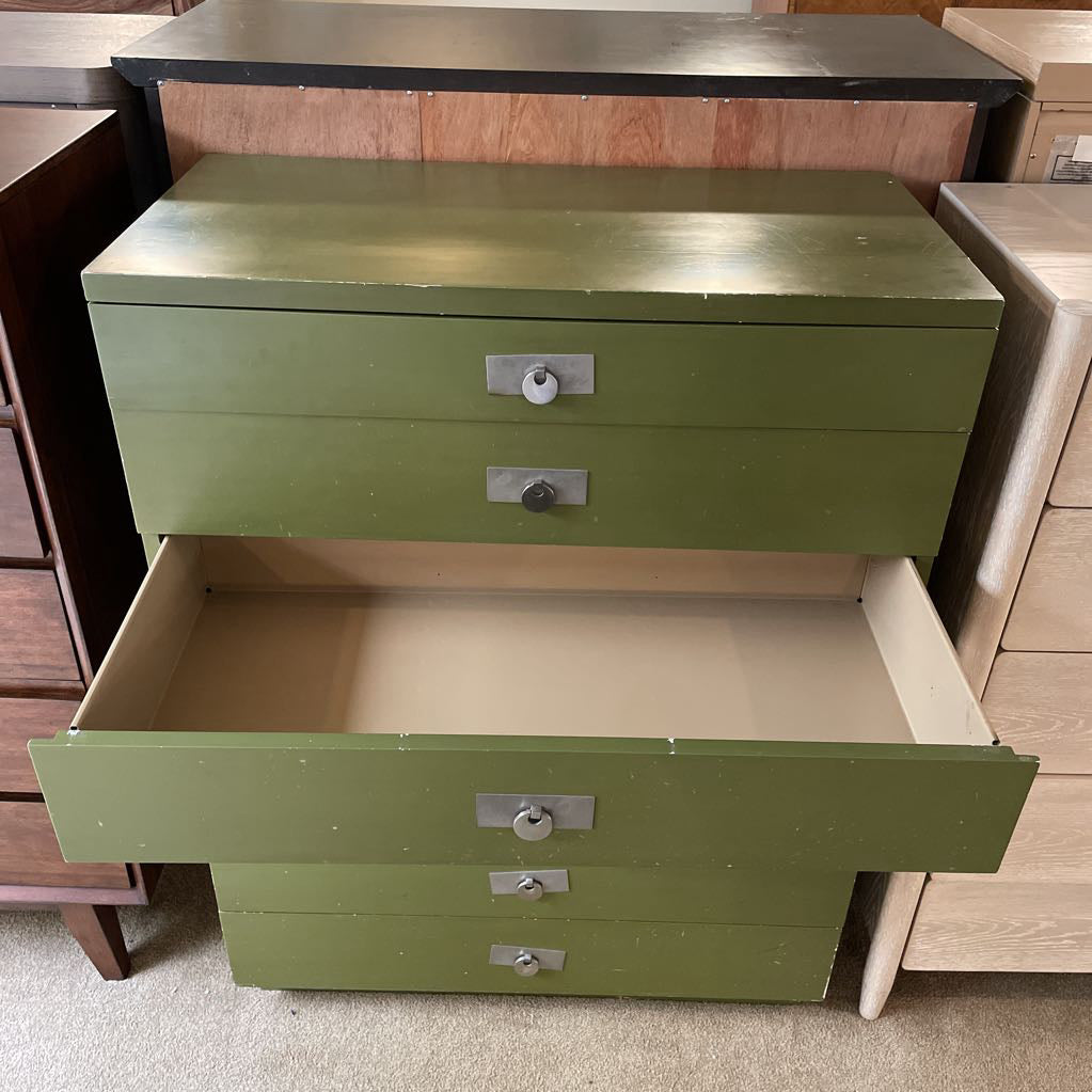 Frederick and Nelson Olive 7 Drawer Highboy with Silver Pulls