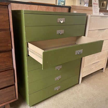 Frederick and Nelson Olive 7 Drawer Highboy with Silver Pulls