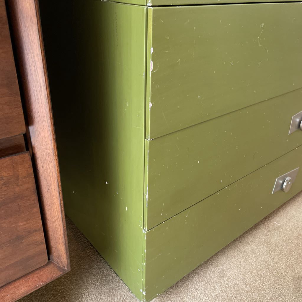 Frederick and Nelson Olive 7 Drawer Highboy with Silver Pulls