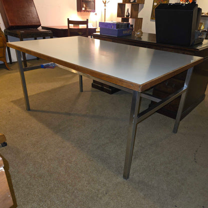 Vintage Melamine & Wood Top Table with Aluminum Base