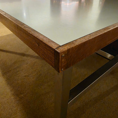 Vintage Melamine & Wood Top Table with Aluminum Base