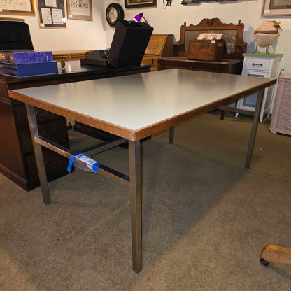 Vintage Melamine & Wood Top Table with Aluminum Base