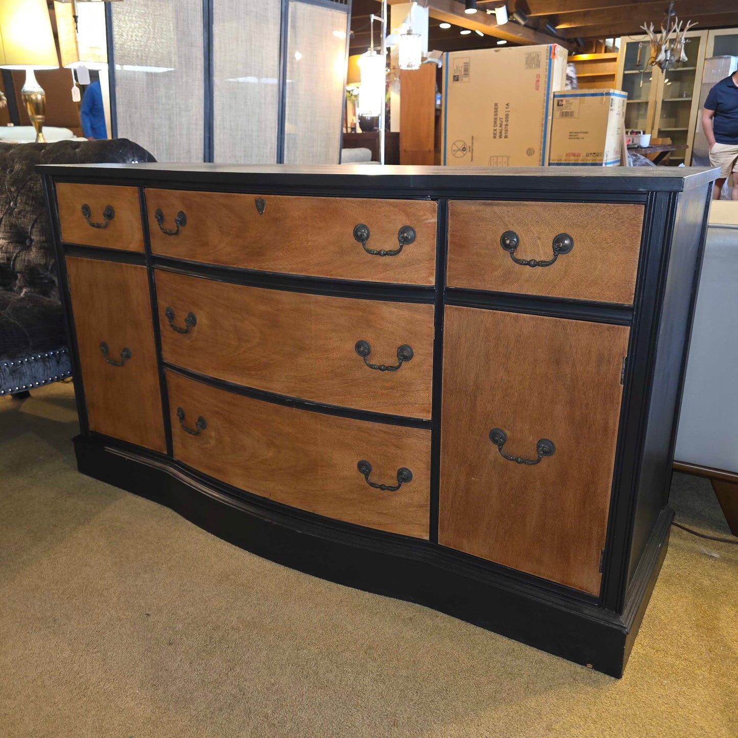 Black Painted & Oak 4 Drawer 2 Door Buffet