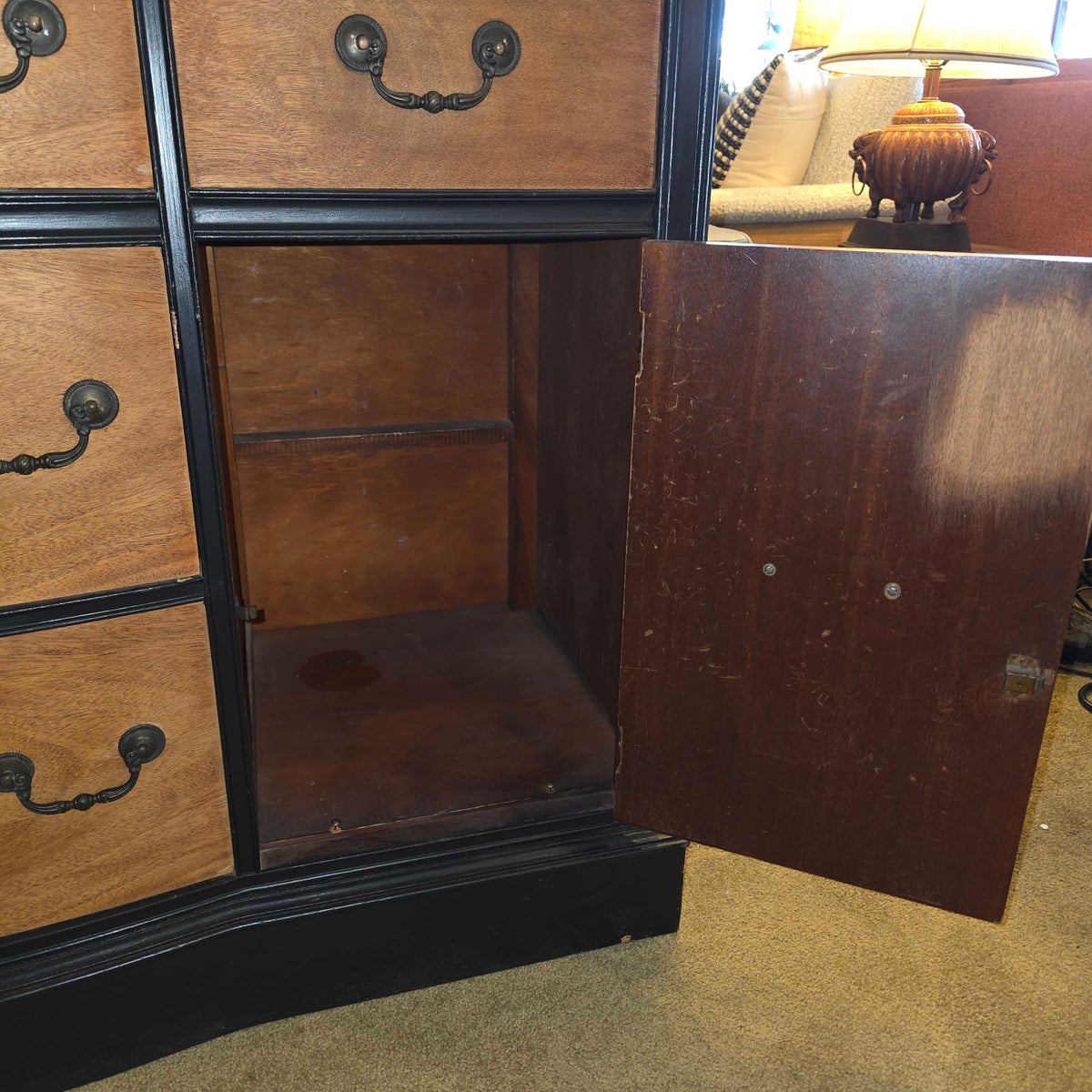 Black Painted & Oak 4 Drawer 2 Door Buffet