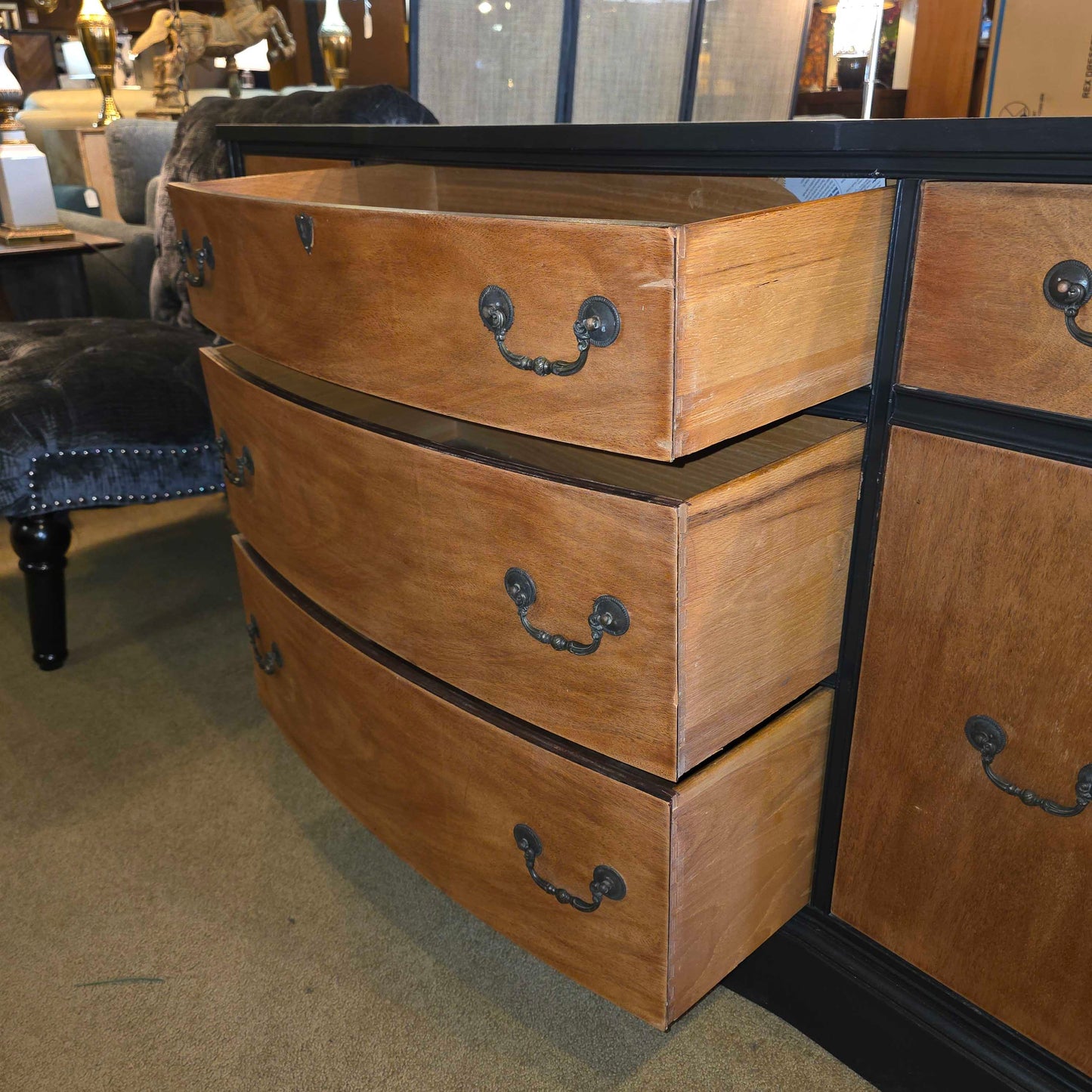 Black Painted & Oak 4 Drawer 2 Door Buffet