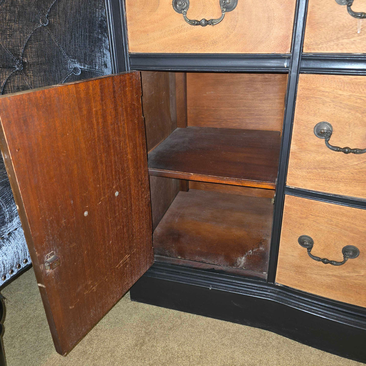 Black Painted & Oak 4 Drawer 2 Door Buffet