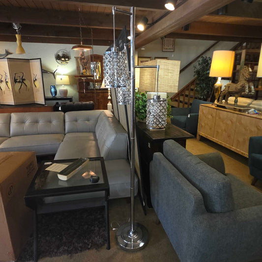 Chrome Triple Hanging Jeweled Floor Lamp