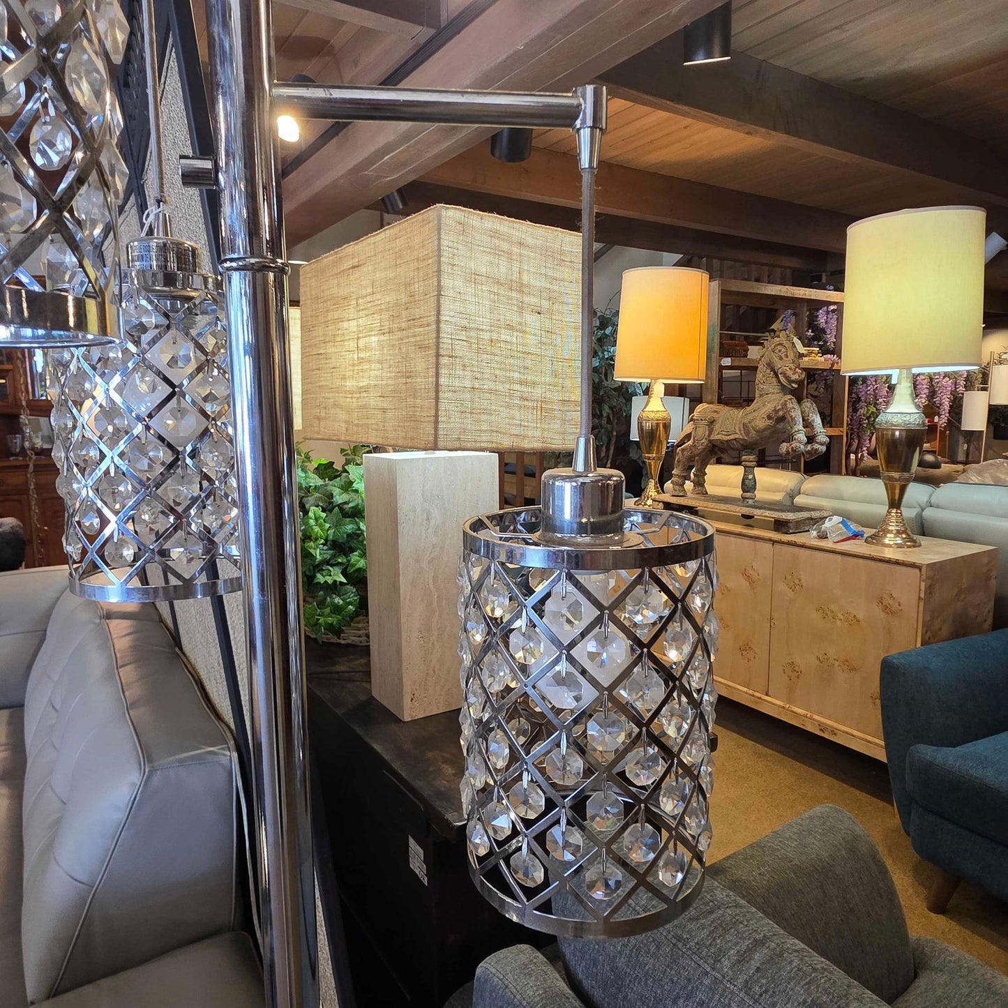 Chrome Triple Hanging Jeweled Floor Lamp
