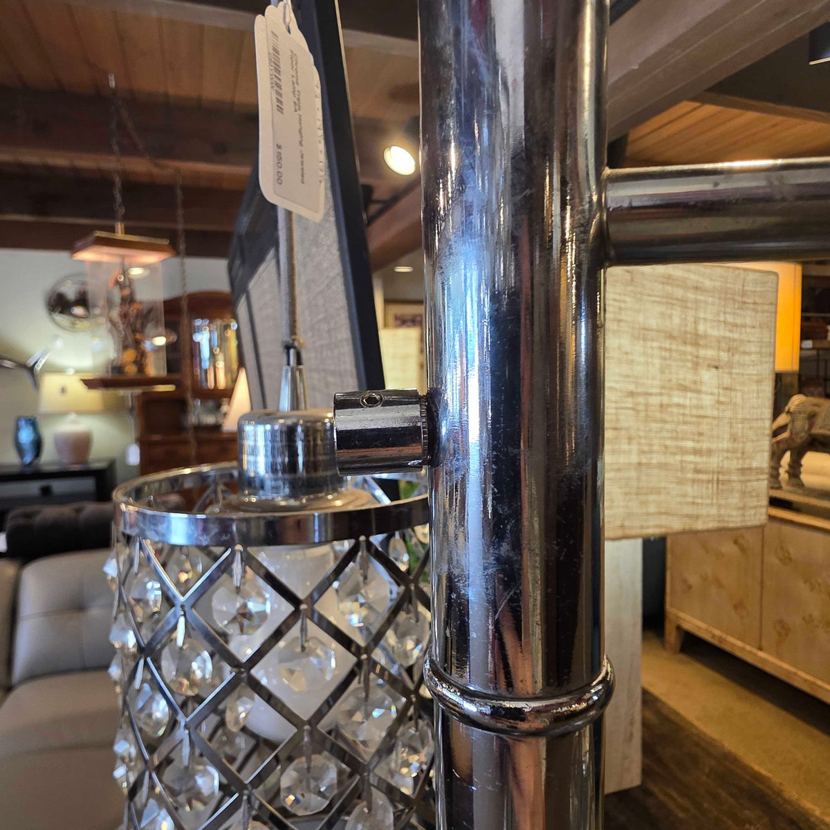 Chrome Triple Hanging Jeweled Floor Lamp