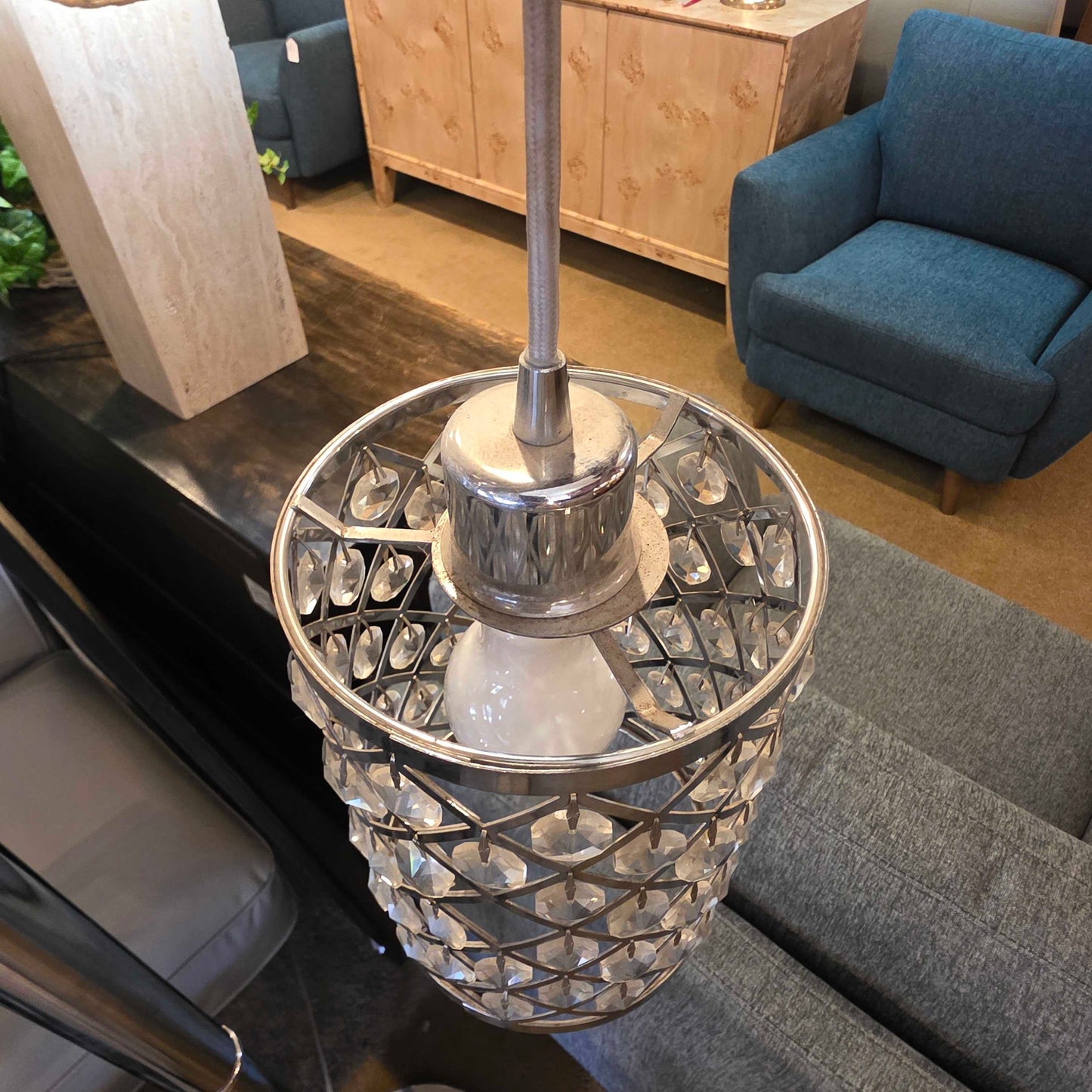 Chrome Triple Hanging Jeweled Floor Lamp
