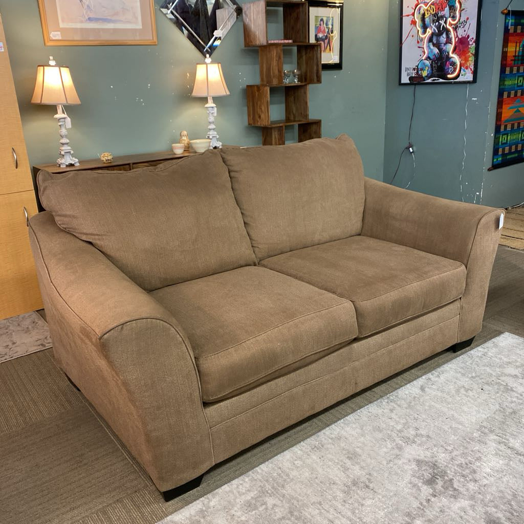 Brown Curved Arm Loveseat