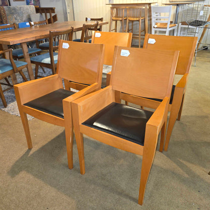 Matthew Hilton XO 1980's Post Modern Dining Chair with black Leather Seats SET OF 4