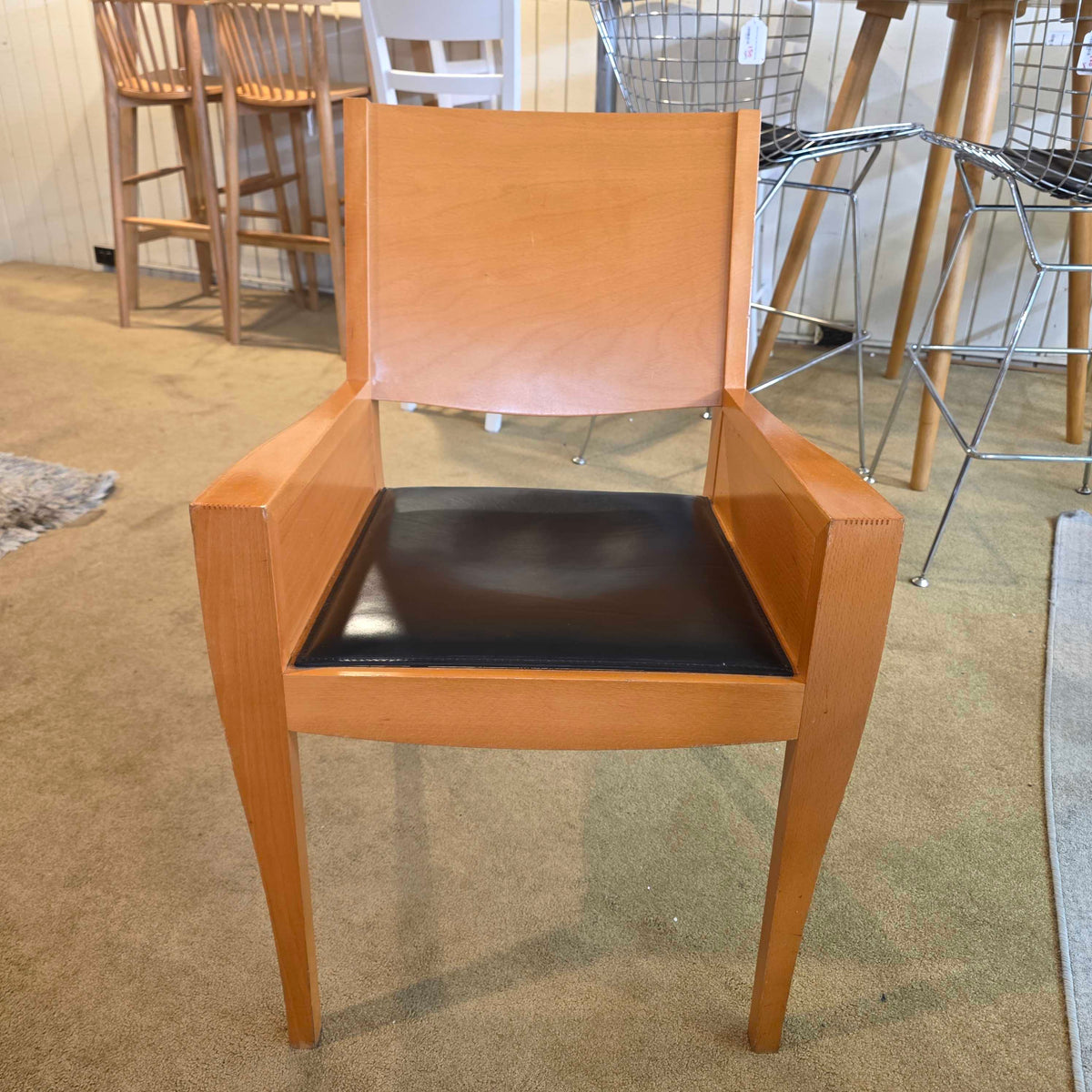 Matthew Hilton XO 1980's Post Modern Dining Chair with black Leather Seats SET OF 4