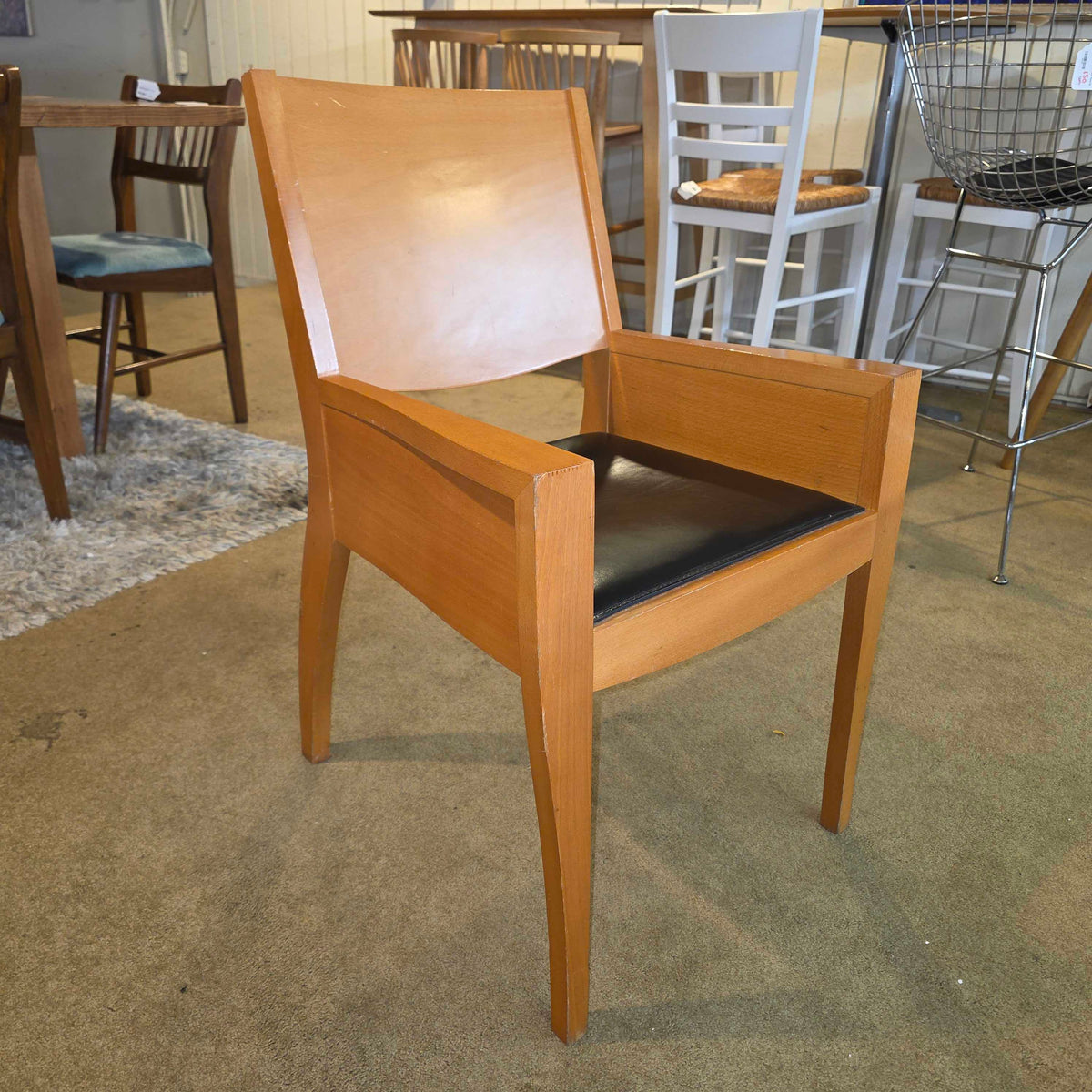 Matthew Hilton XO 1980's Post Modern Dining Chair with black Leather Seats SET OF 4