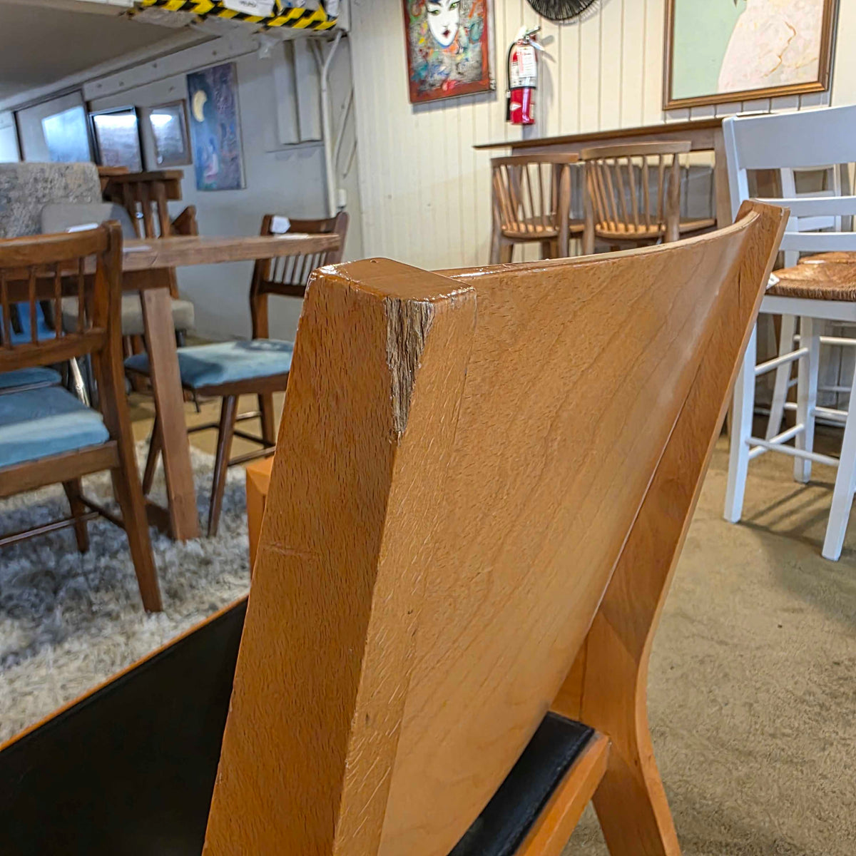Matthew Hilton XO 1980's Post Modern Dining Chair with black Leather Seats SET OF 4