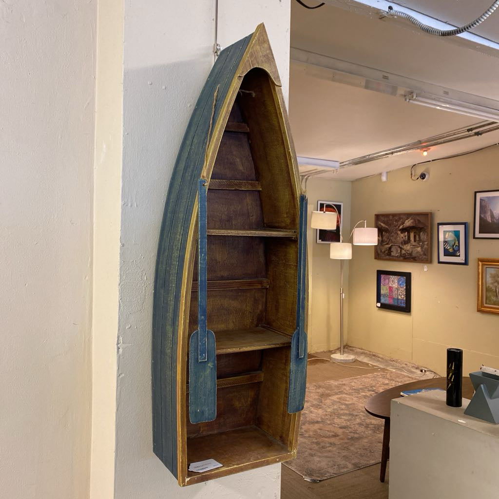 Vintage Row Boat Bookshelf w/Paddles