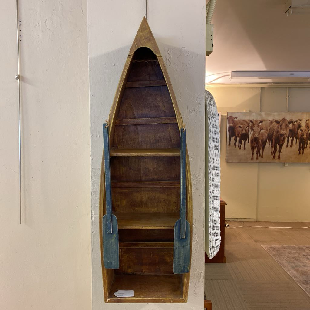 Vintage Row Boat Bookshelf w/Paddles