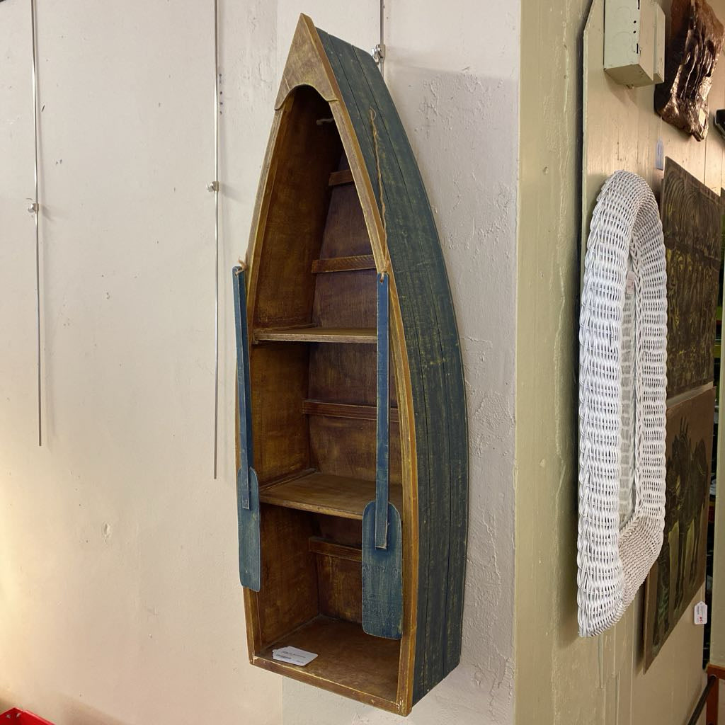 Vintage Row Boat Bookshelf w/Paddles