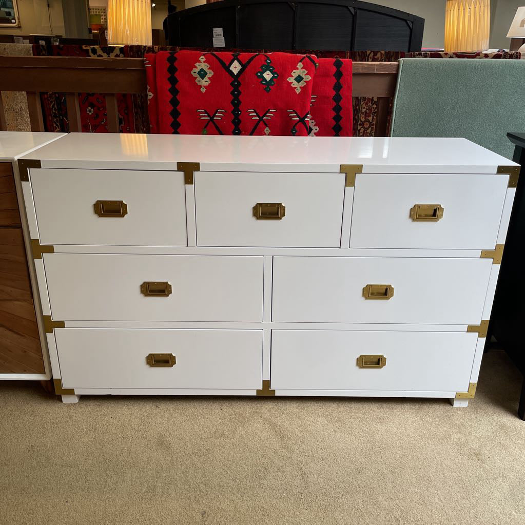 Pottery Barn White Lacquer with Gold Hardware 7 Drawer Lowboy