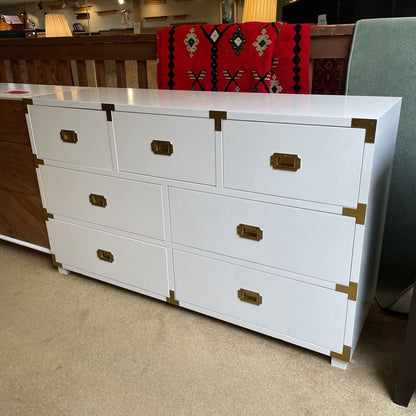 Pottery Barn White Lacquer with Gold Hardware 7 Drawer Lowboy