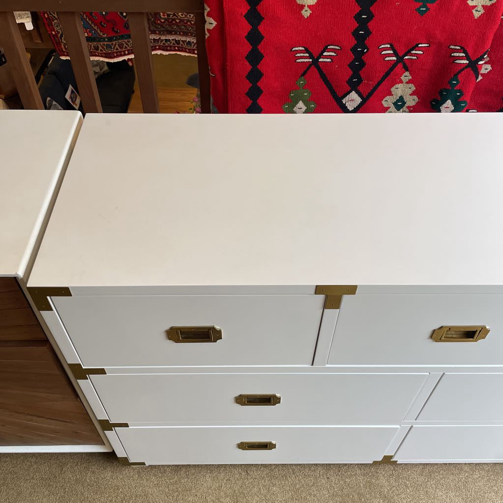 Pottery Barn White Lacquer with Gold Hardware 7 Drawer Lowboy