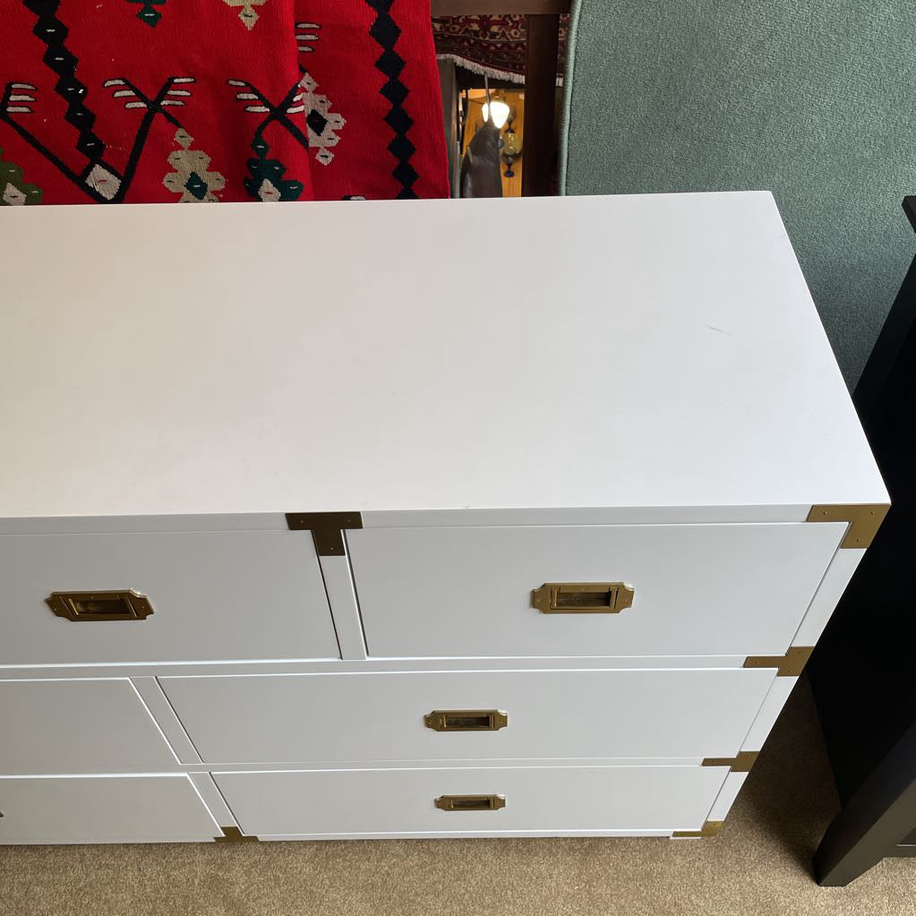 Pottery Barn White Lacquer with Gold Hardware 7 Drawer Lowboy