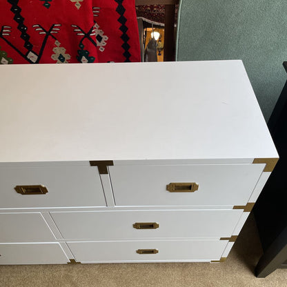 Pottery Barn White Lacquer with Gold Hardware 7 Drawer Lowboy
