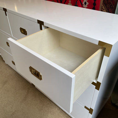 Pottery Barn White Lacquer with Gold Hardware 7 Drawer Lowboy