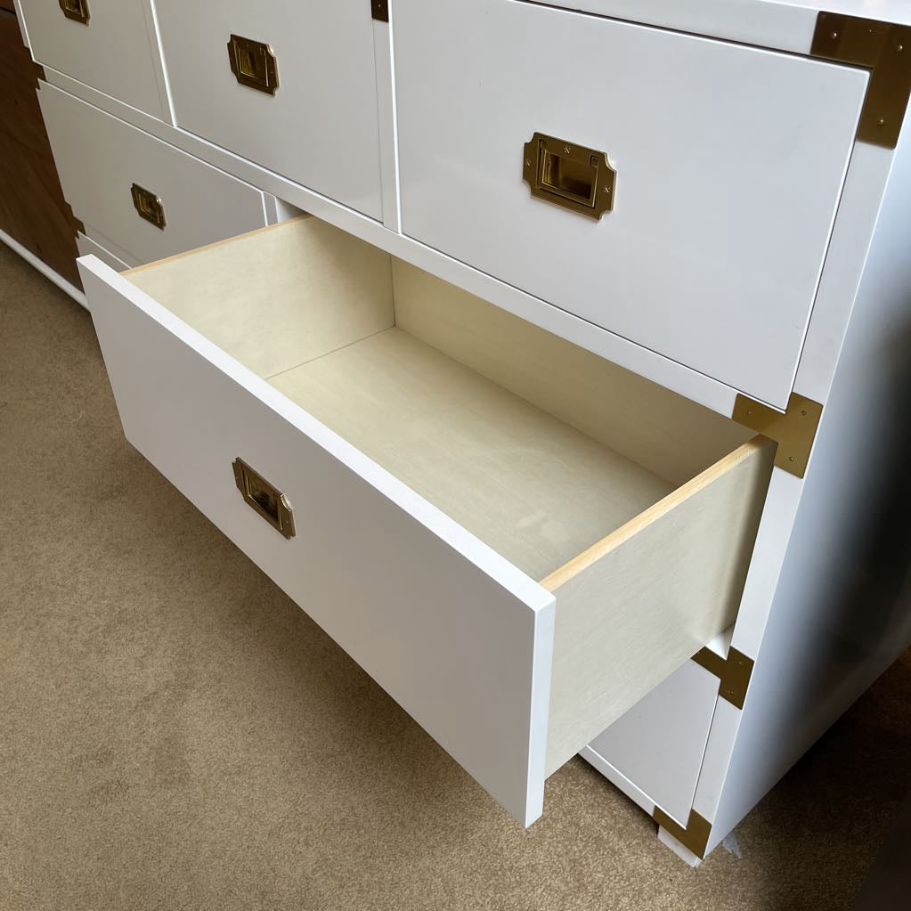 Pottery Barn White Lacquer with Gold Hardware 7 Drawer Lowboy