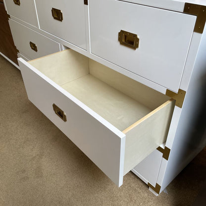 Pottery Barn White Lacquer with Gold Hardware 7 Drawer Lowboy