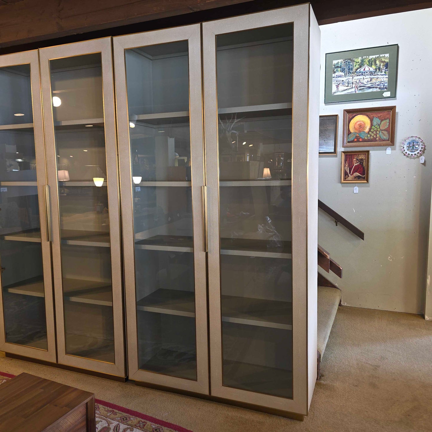 RH Shagreen Cream & Brass Glass Door Cabinet