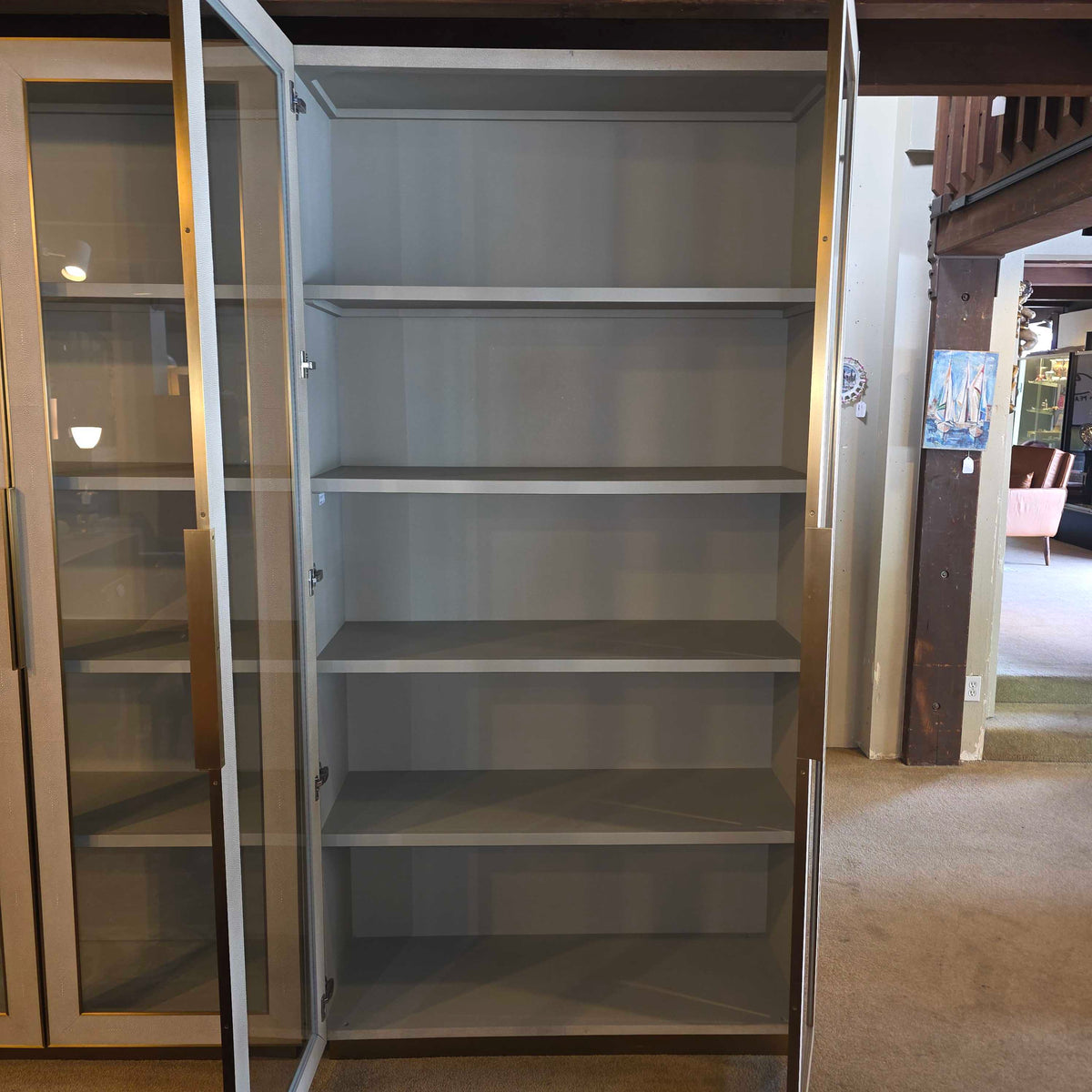 RH Shagreen Cream & Brass Glass Door Cabinet