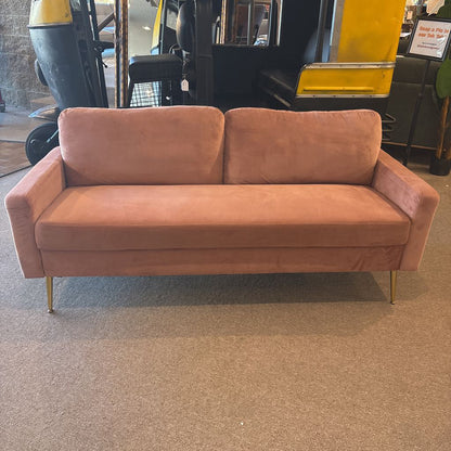 Pink Velvet Brass Feet Apartment Sofa