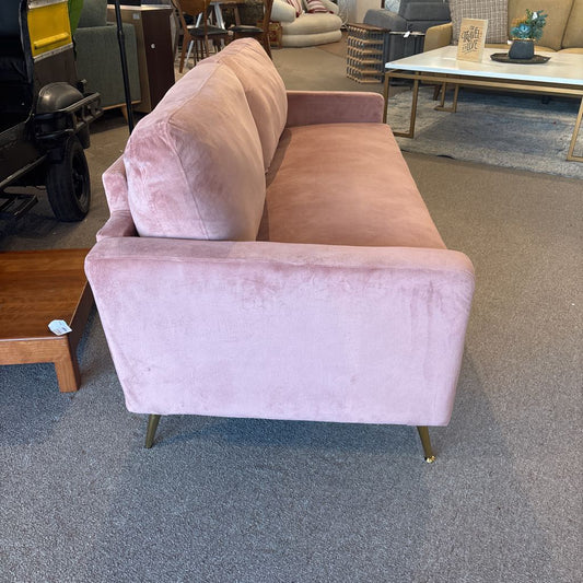 Pink Velvet Brass Feet Apartment Sofa