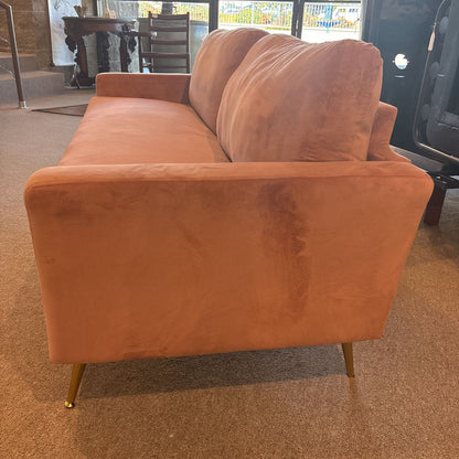 Pink Velvet Brass Feet Apartment Sofa