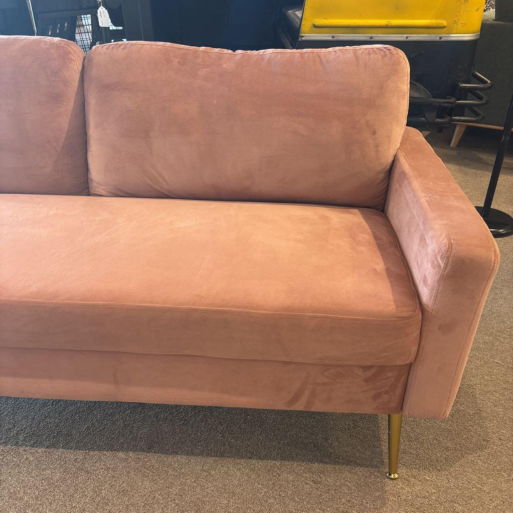 Pink Velvet Brass Feet Apartment Sofa