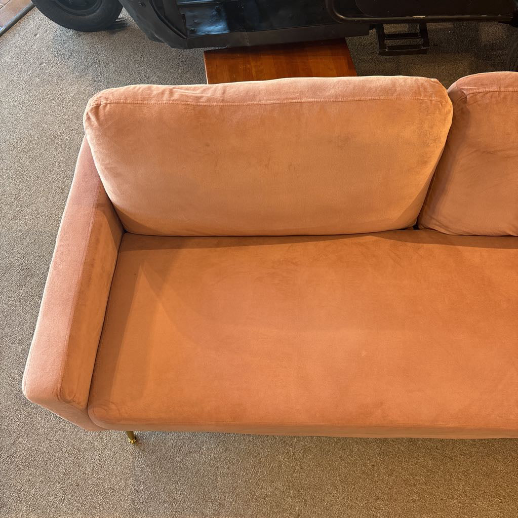 Pink Velvet Brass Feet Apartment Sofa
