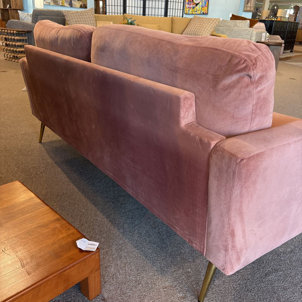 Pink Velvet Brass Feet Apartment Sofa