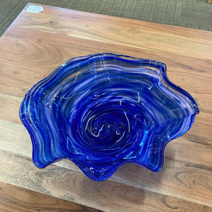 SCOTT LEIBOWITZ Handblown Blue Swirly Wavy Glass Bowl