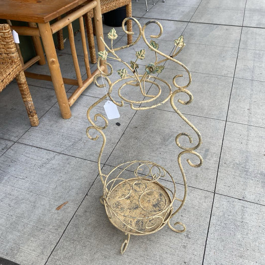 Rustic Distressed Cream Floral Design Plant Stand