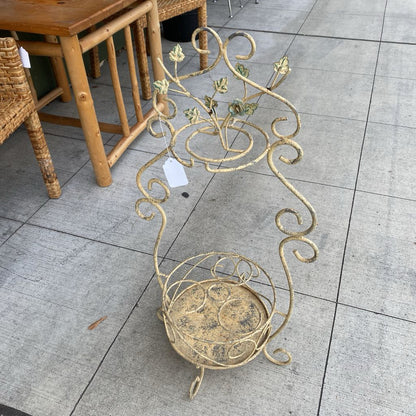 Rustic Distressed Cream Floral Design Plant Stand SMALLS