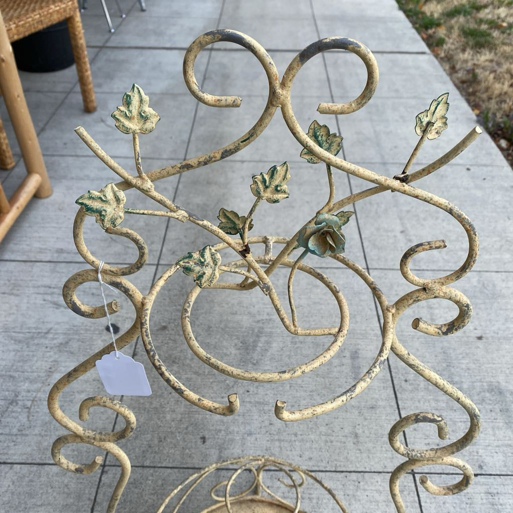 Rustic Distressed Cream Floral Design Plant Stand SMALLS