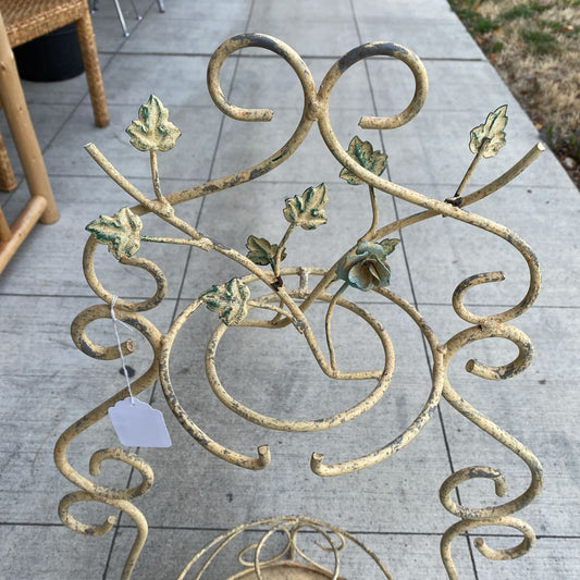 Rustic Distressed Cream Floral Design Plant Stand SMALLS