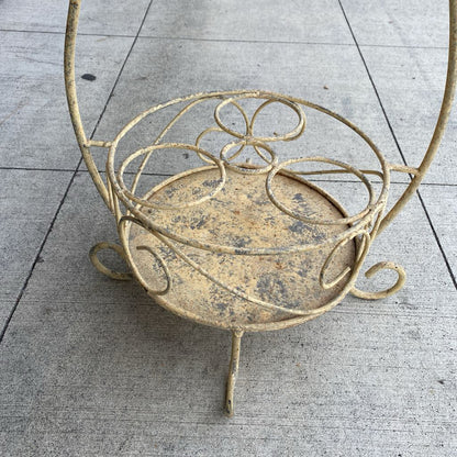Rustic Distressed Cream Floral Design Plant Stand SMALLS